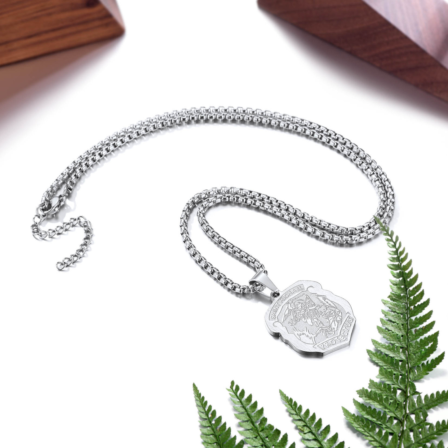 Archangel Saint Michael Pendant Necklace, Stainless Steel-01