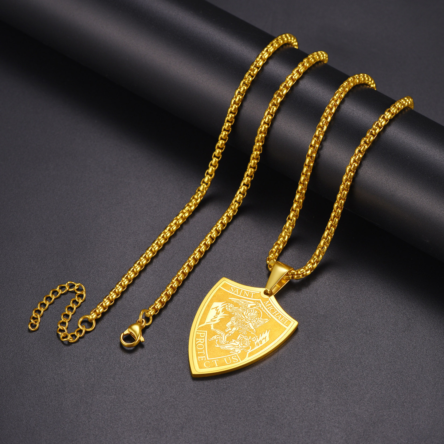 Archangel Saint Michael Pendant Necklace, Stainless Steel-02