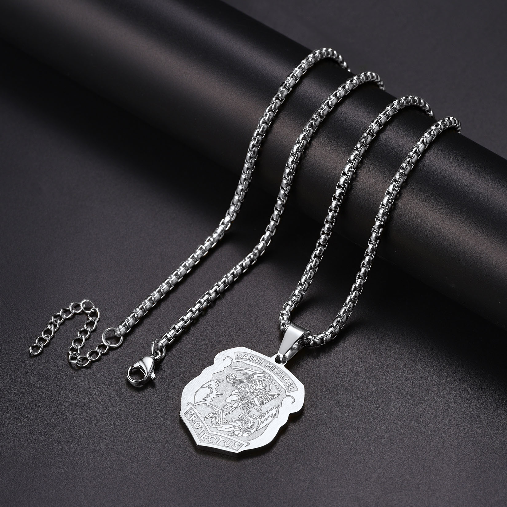 Archangel Saint Michael Pendant Necklace, Stainless Steel-02