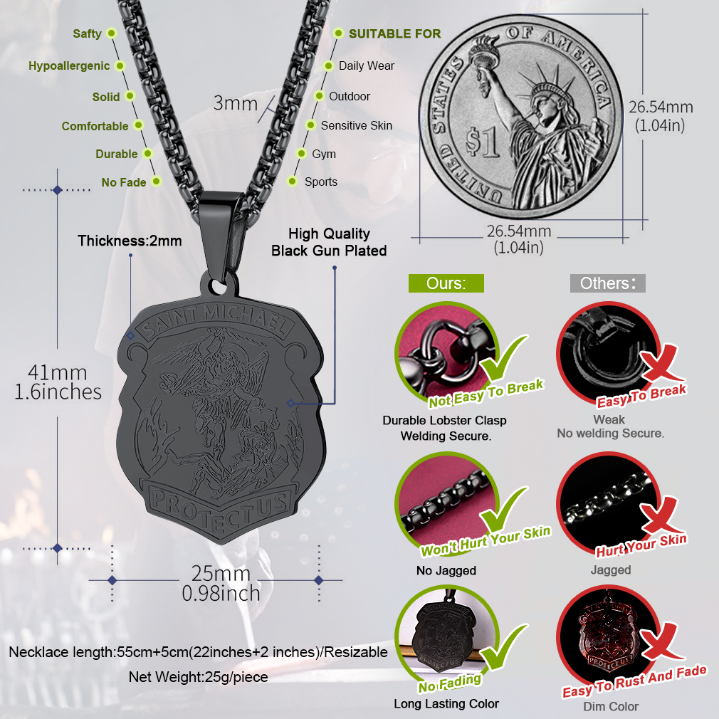 Archangel Saint Michael Pendant Necklace Details-Necklace Length, Weight
