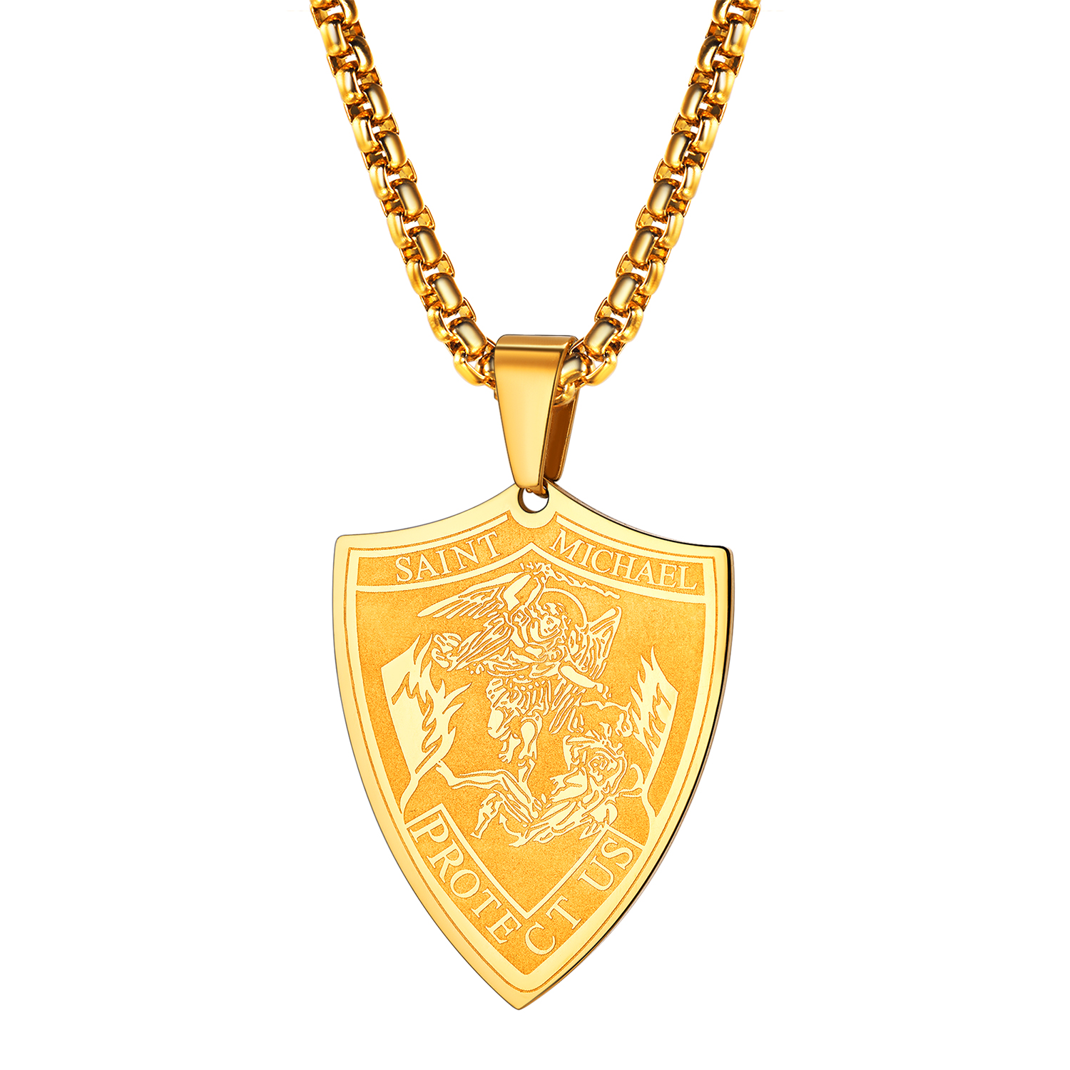 Archangel Saint Michael Pendant Necklace in 18K Gold Plated