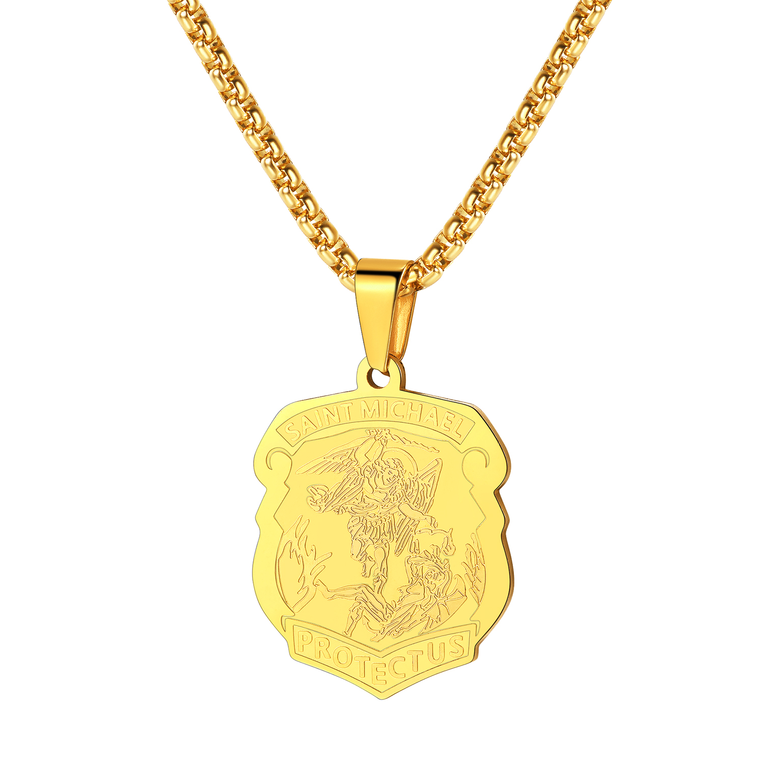 Archangel Saint Michael Pendant Necklace in 18K Gold Plated