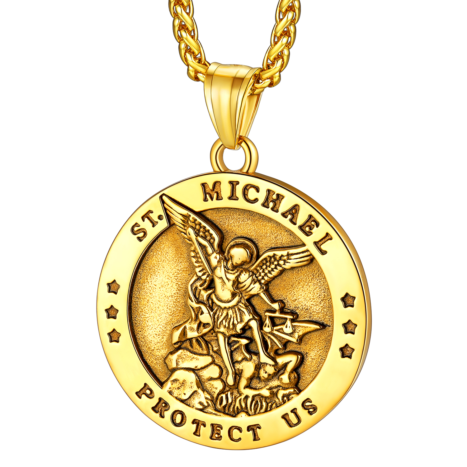 Archangel Saint Michael Pendant Necklace in 18K Gold Plated