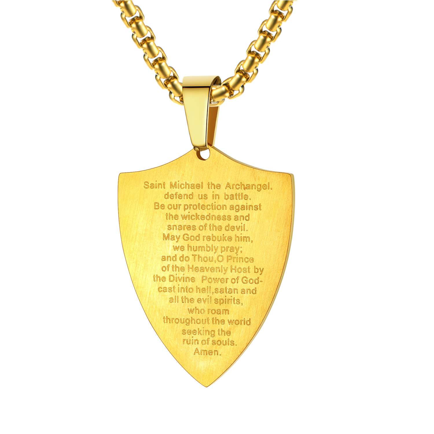 Archangel Saint Michael Pendant Necklace in 18K Gold Plated-Backside