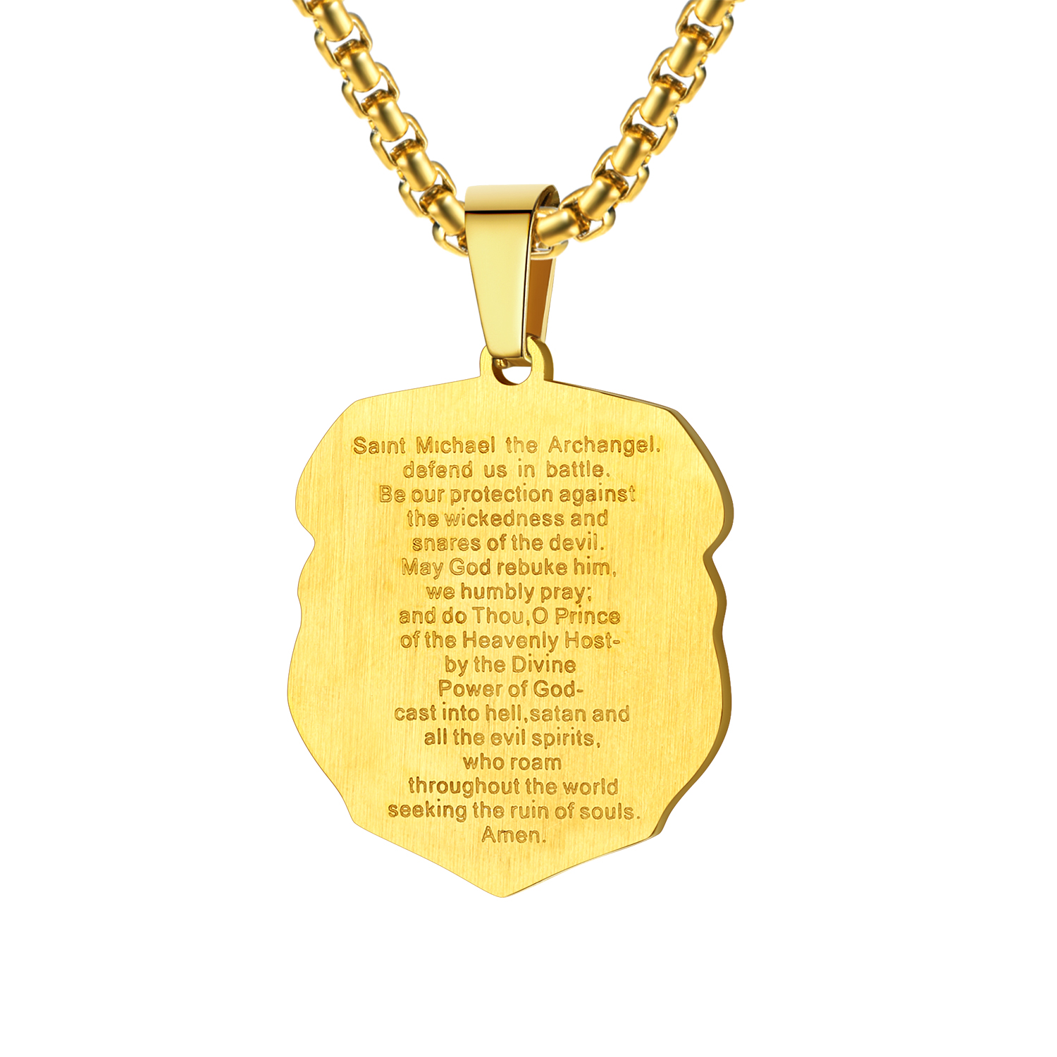 Archangel Saint Michael Pendant Necklace in 18K Gold Plated-Backside