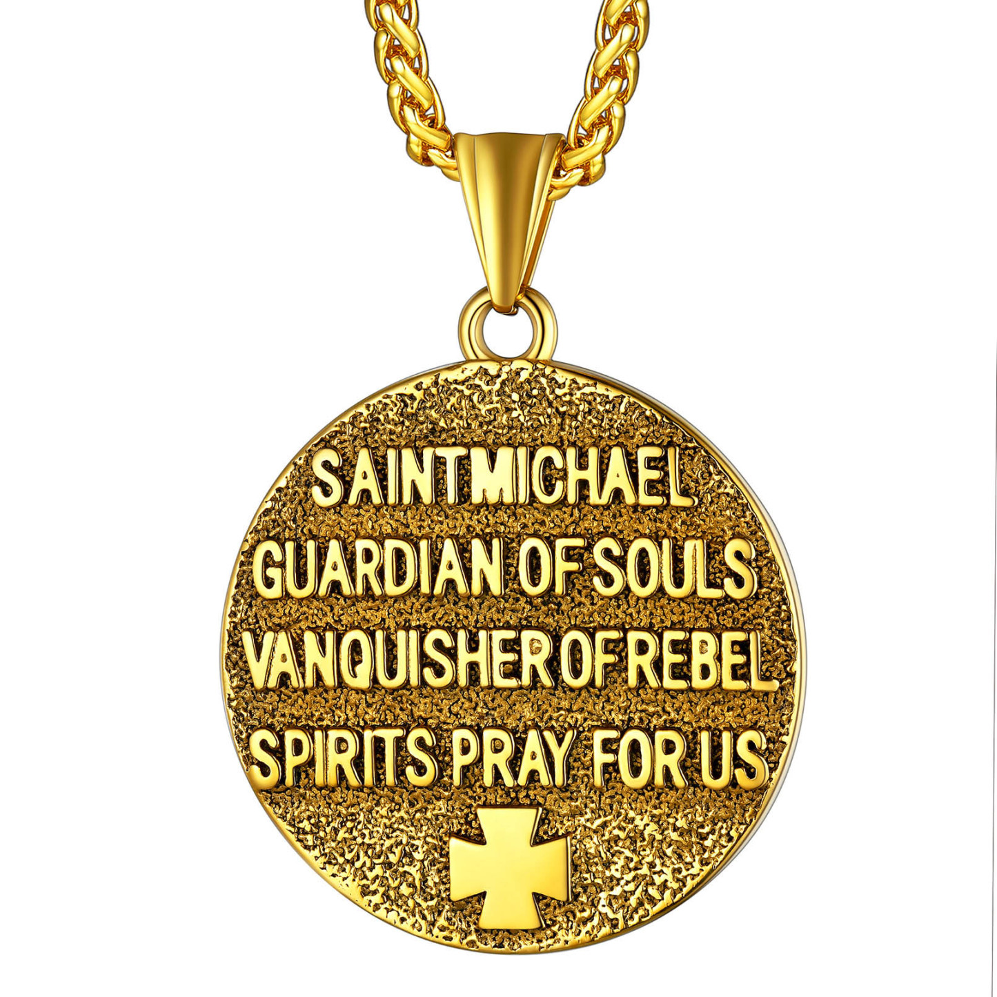 Archangel Saint Michael Pendant Necklace in 18K Gold Plated-Backside