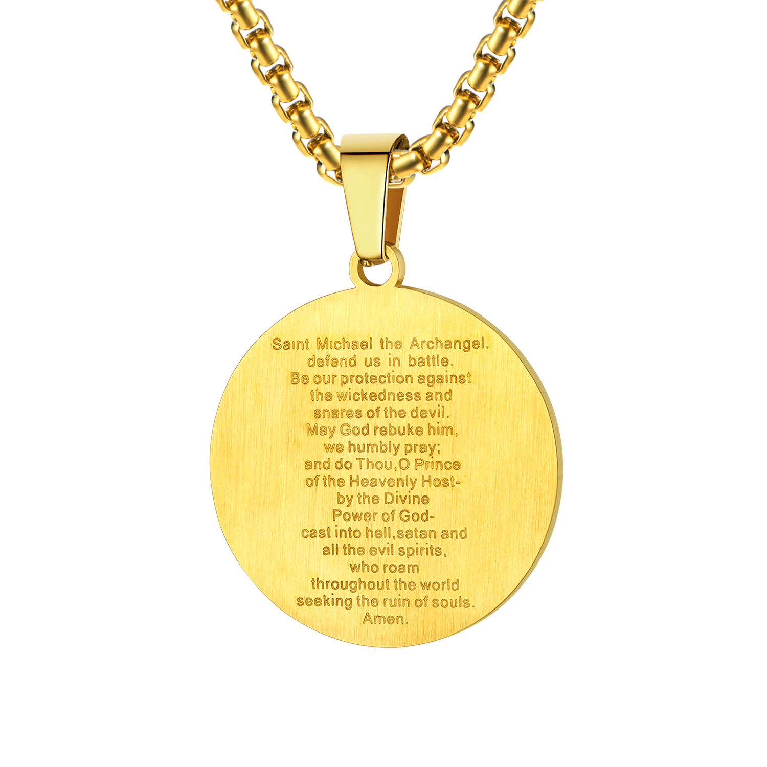 Archangel Saint Michael Pendant Necklace in 18K Gold Plated-Backside