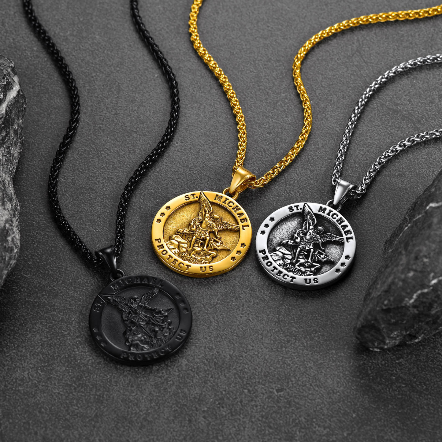 Archangel Saint Michael Pendant Necklace in Different Colors-01