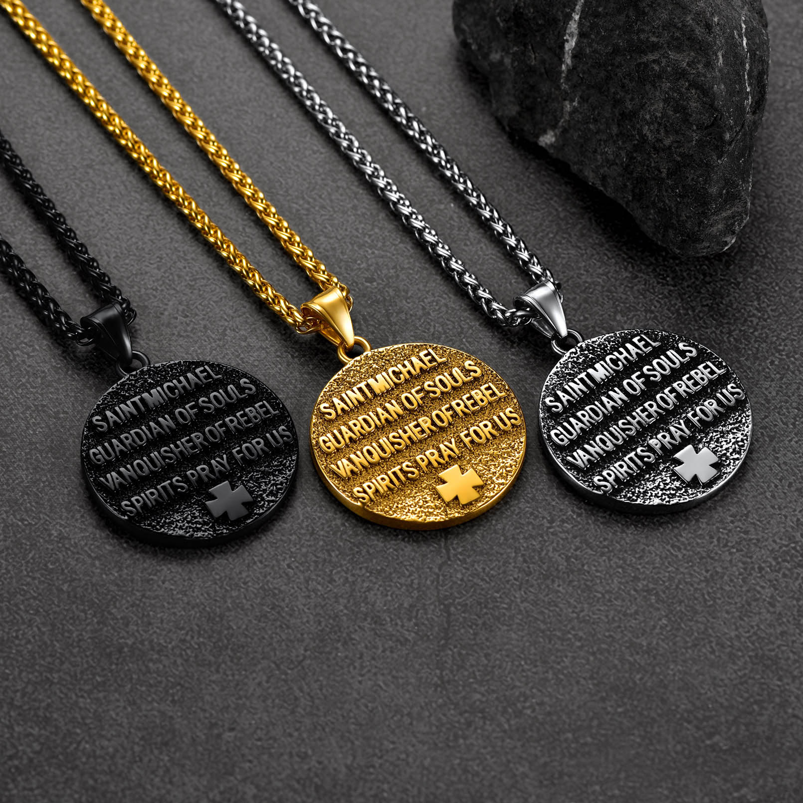 Archangel Saint Michael Pendant Necklace in Different Colors-02