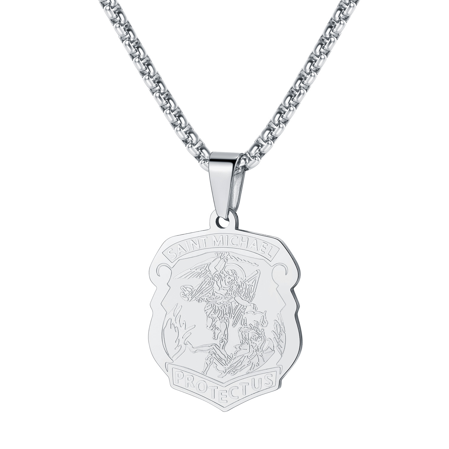 Archangel Saint Michael Pendant Necklace in Stainless Steel
