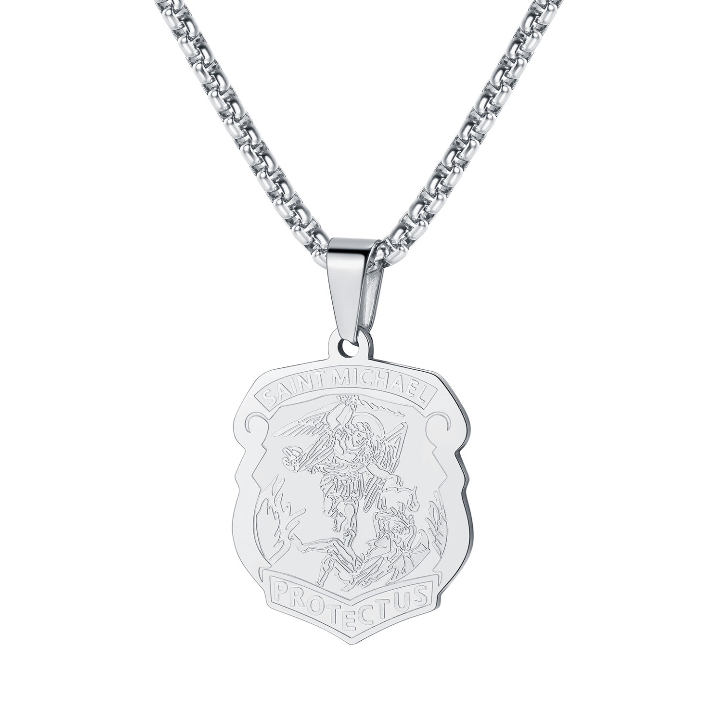 Archangel Saint Michael Pendant Necklace in Stainless Steel