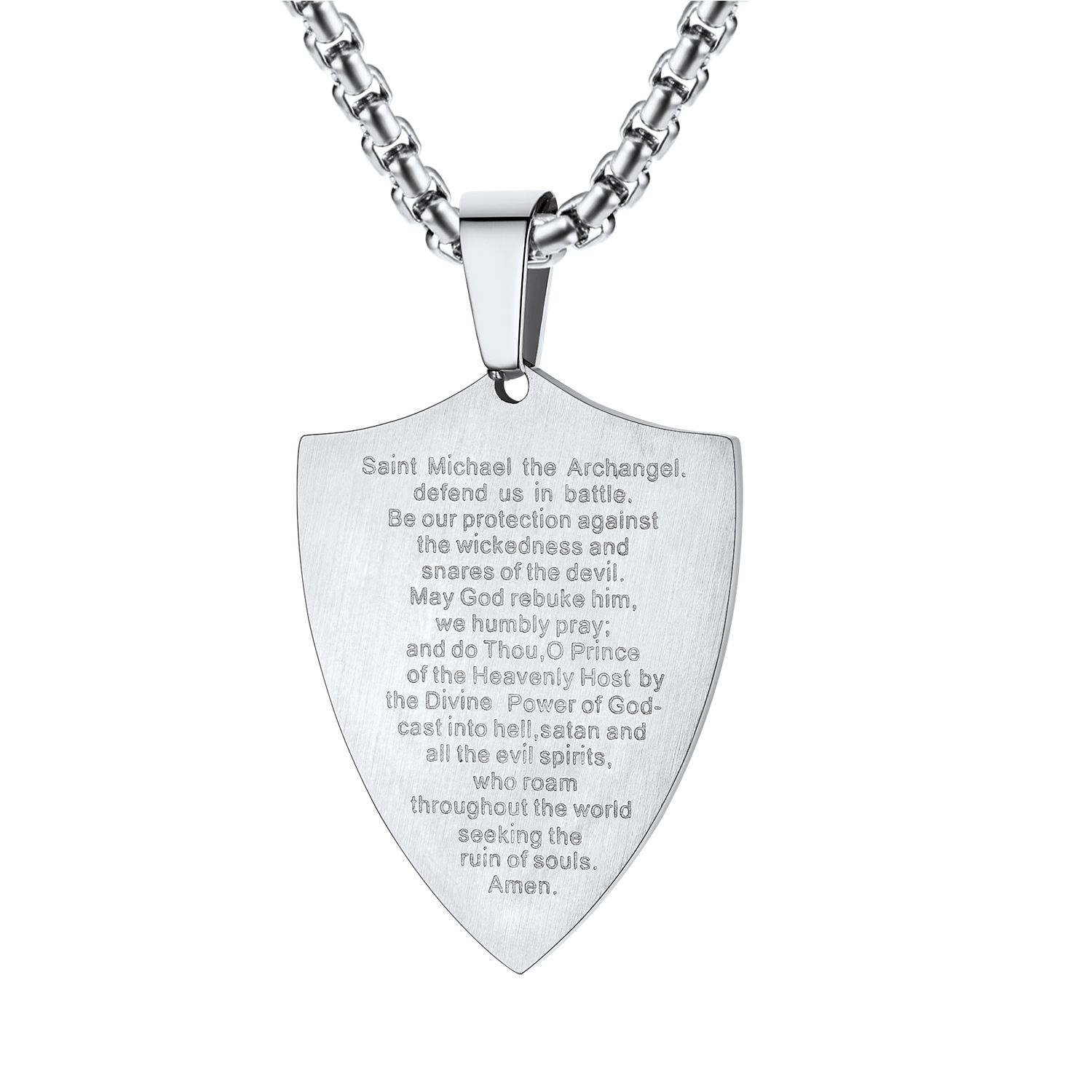 Archangel Saint Michael Pendant Necklace in Stainless Steel-Backside