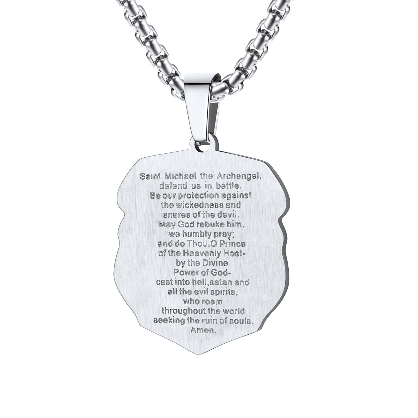 Archangel Saint Michael Pendant Necklace in Stainless Steel-Backside