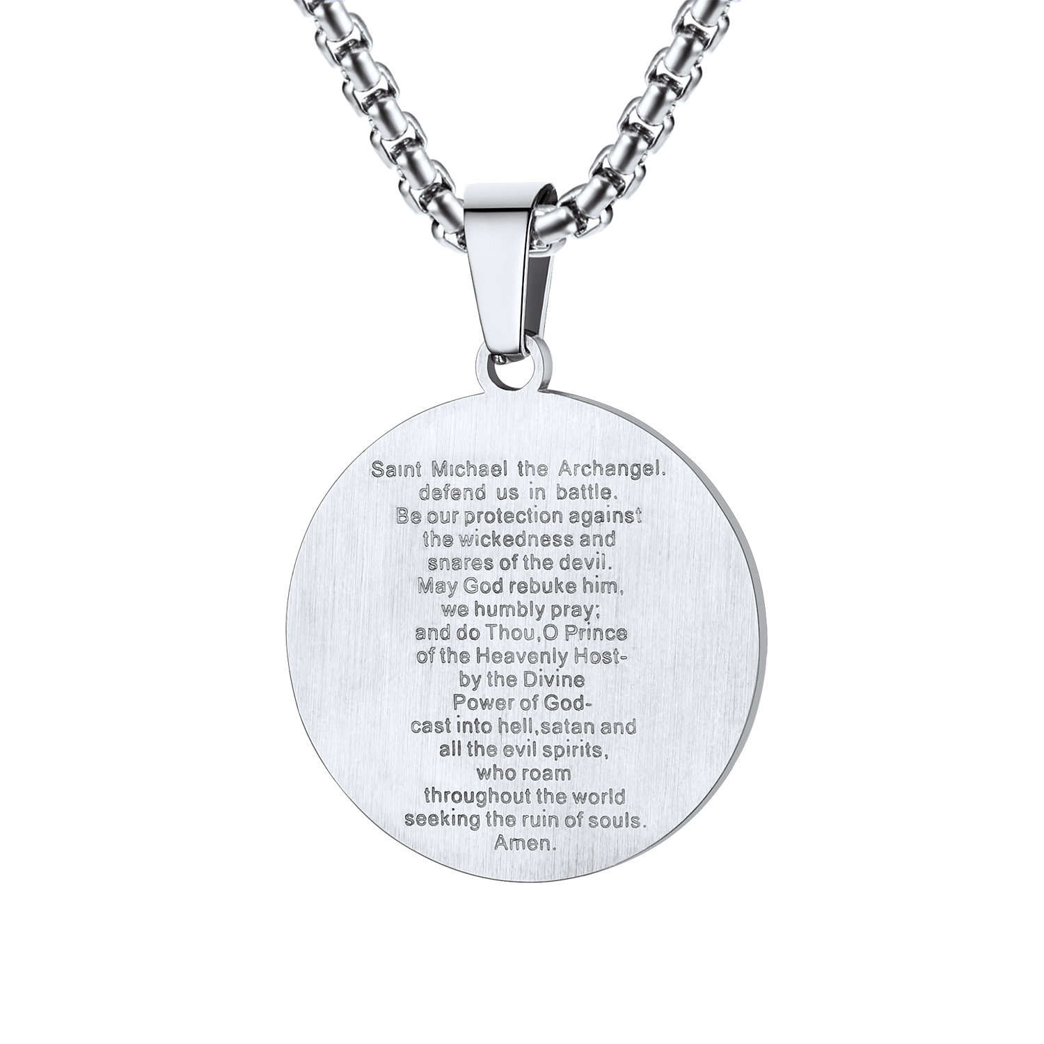 Archangel Saint Michael Pendant Necklace in Stainless Steel-Backside