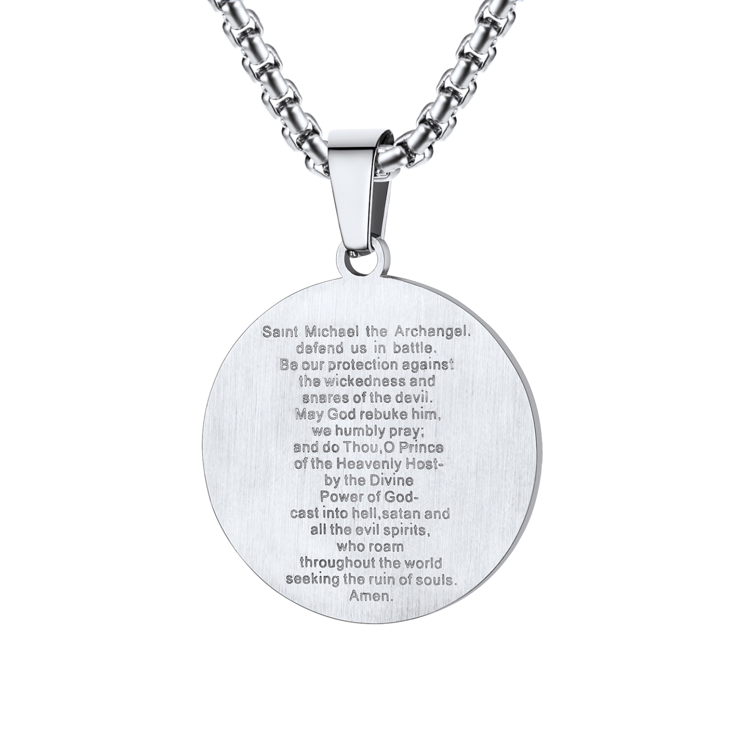 Archangel Saint Michael Pendant Necklace in Stainless Steel-Backside