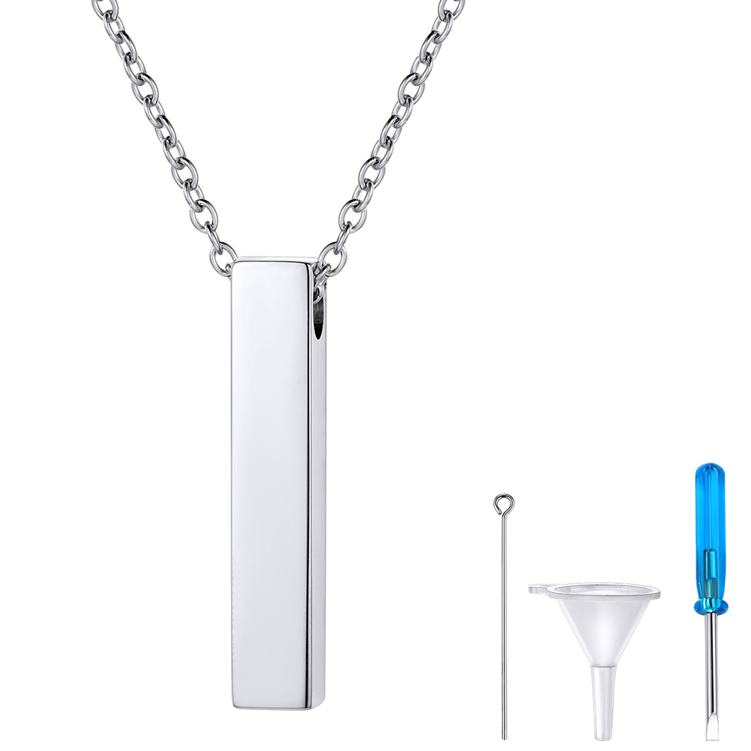 Bar Pendant Cremation Urn Necklace in Stainless Steel
