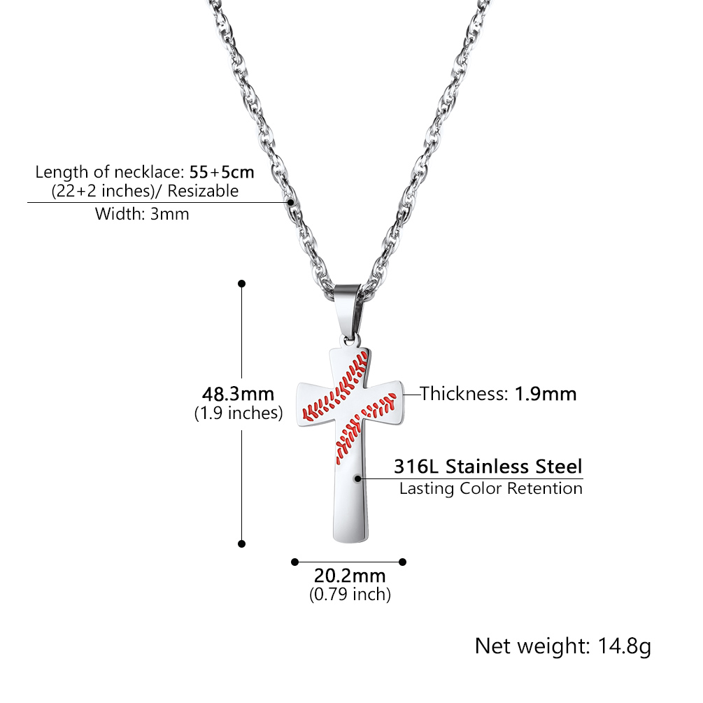 Baseball Cross Pendant Necklace Details-Necklace Length, Weight