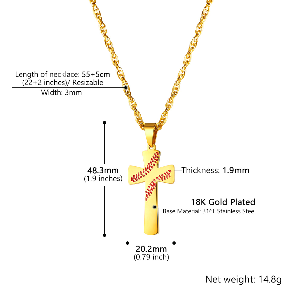 Baseball Cross Pendant Necklace Details-Necklace Length, Weight