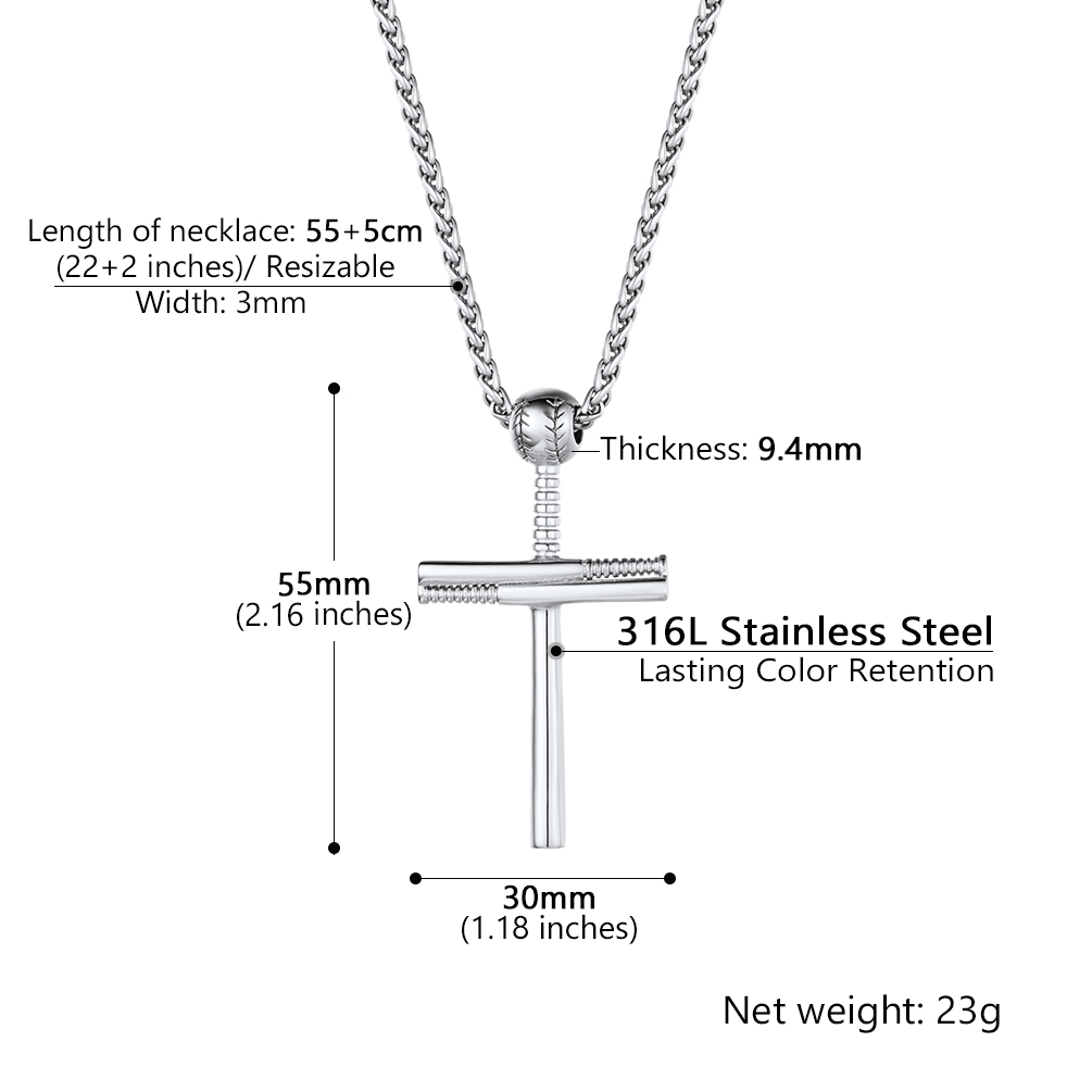 Baseball Cross Pendant Necklace Details-Necklace Length, Weight