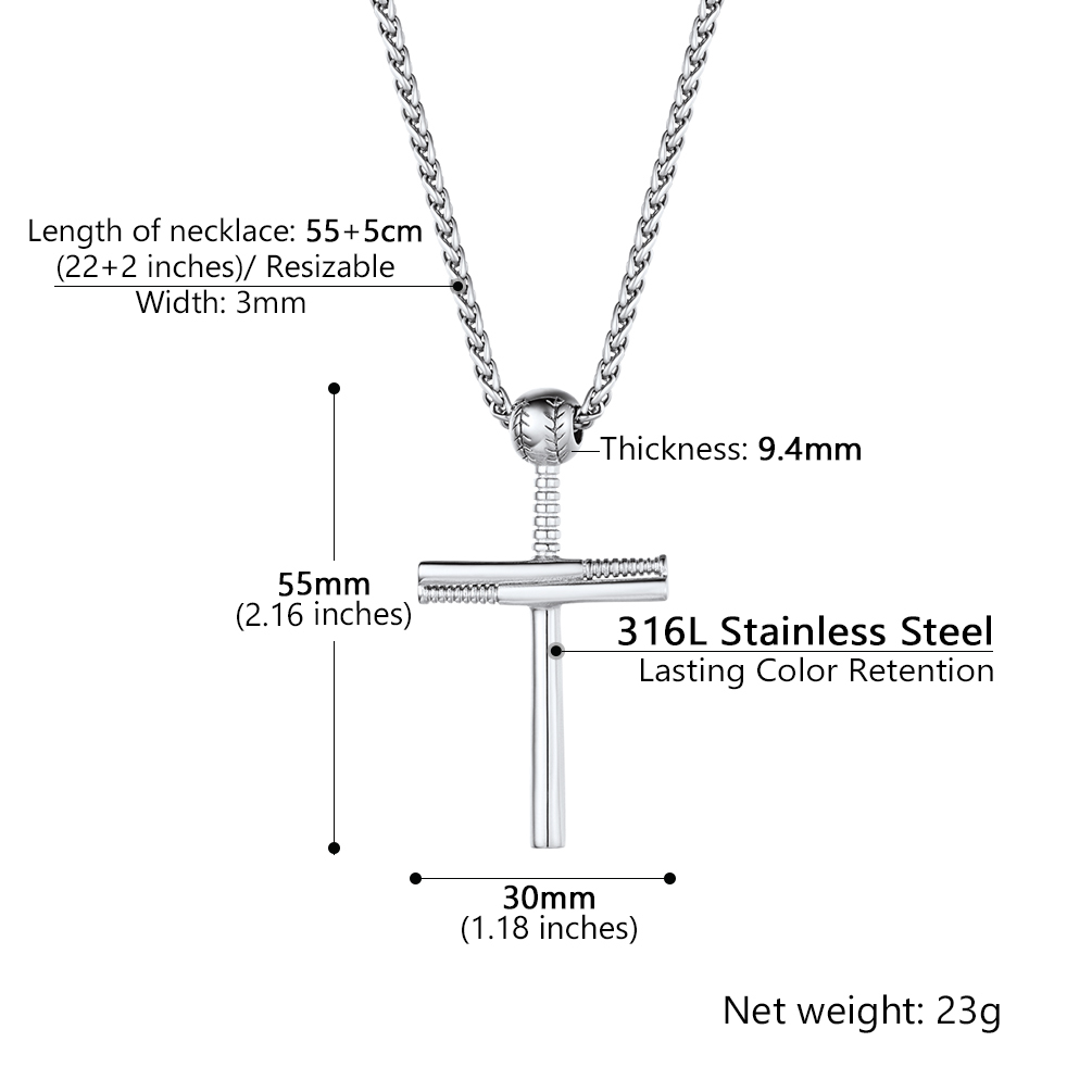 Baseball Cross Pendant Necklace Details-Necklace Length, Weight