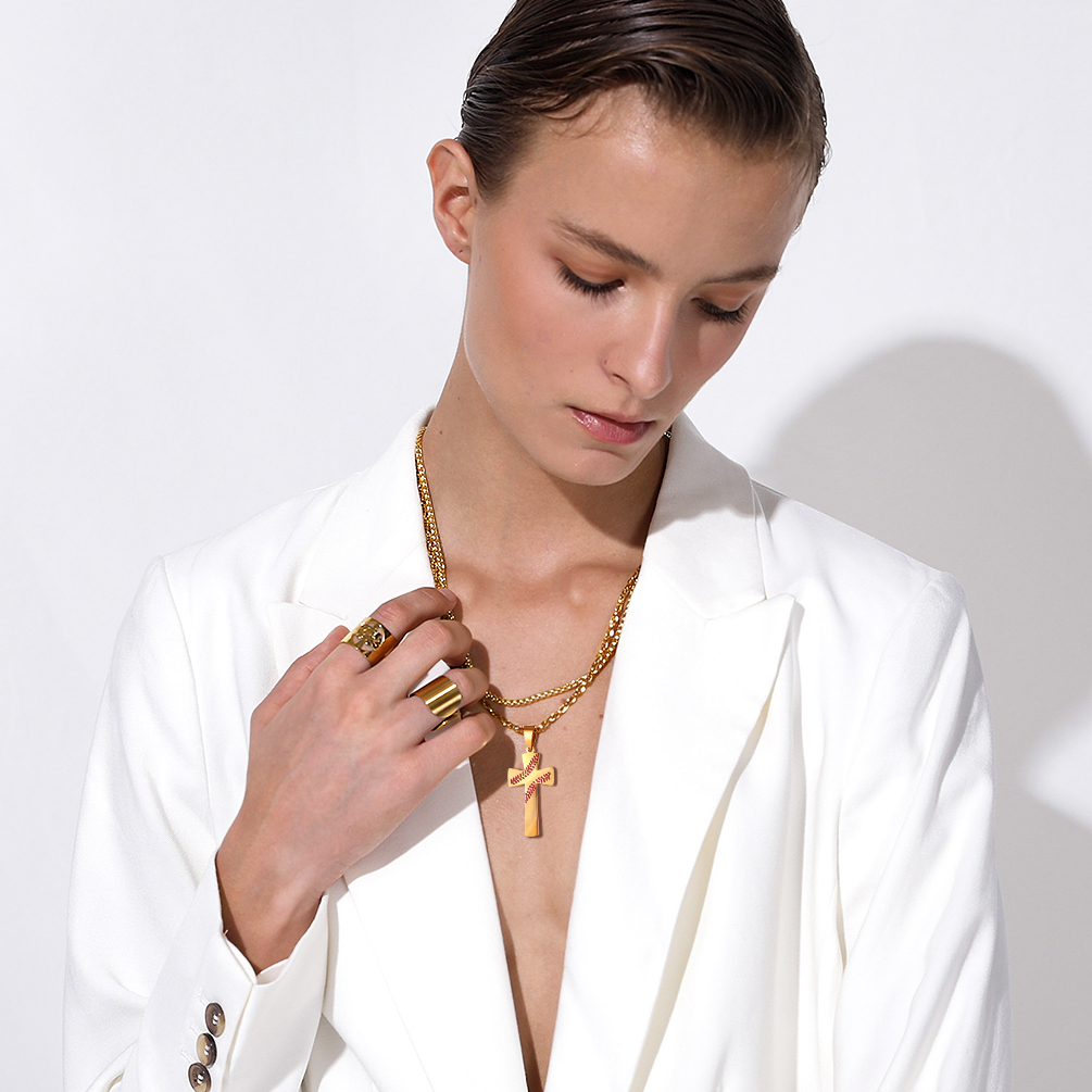 Baseball Cross Pendant Necklace for Women