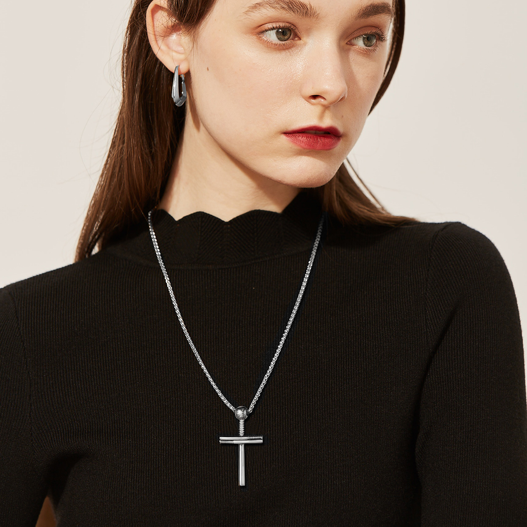 Baseball Cross Pendant Necklace for Women