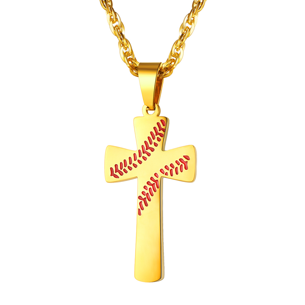 Baseball Cross Pendant Necklace in 18K Gold Plated