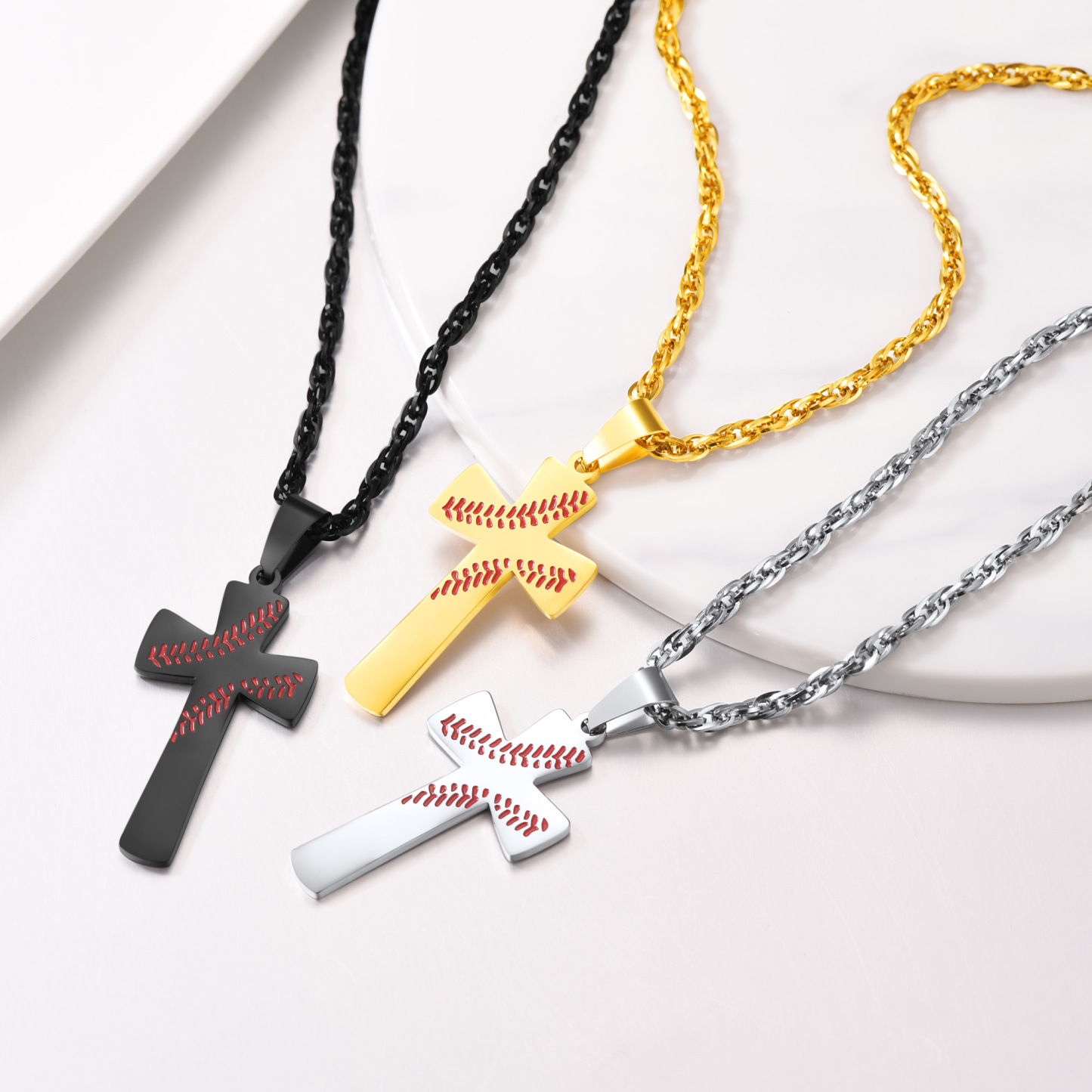 Baseball Cross Pendant Necklace in Different Colors