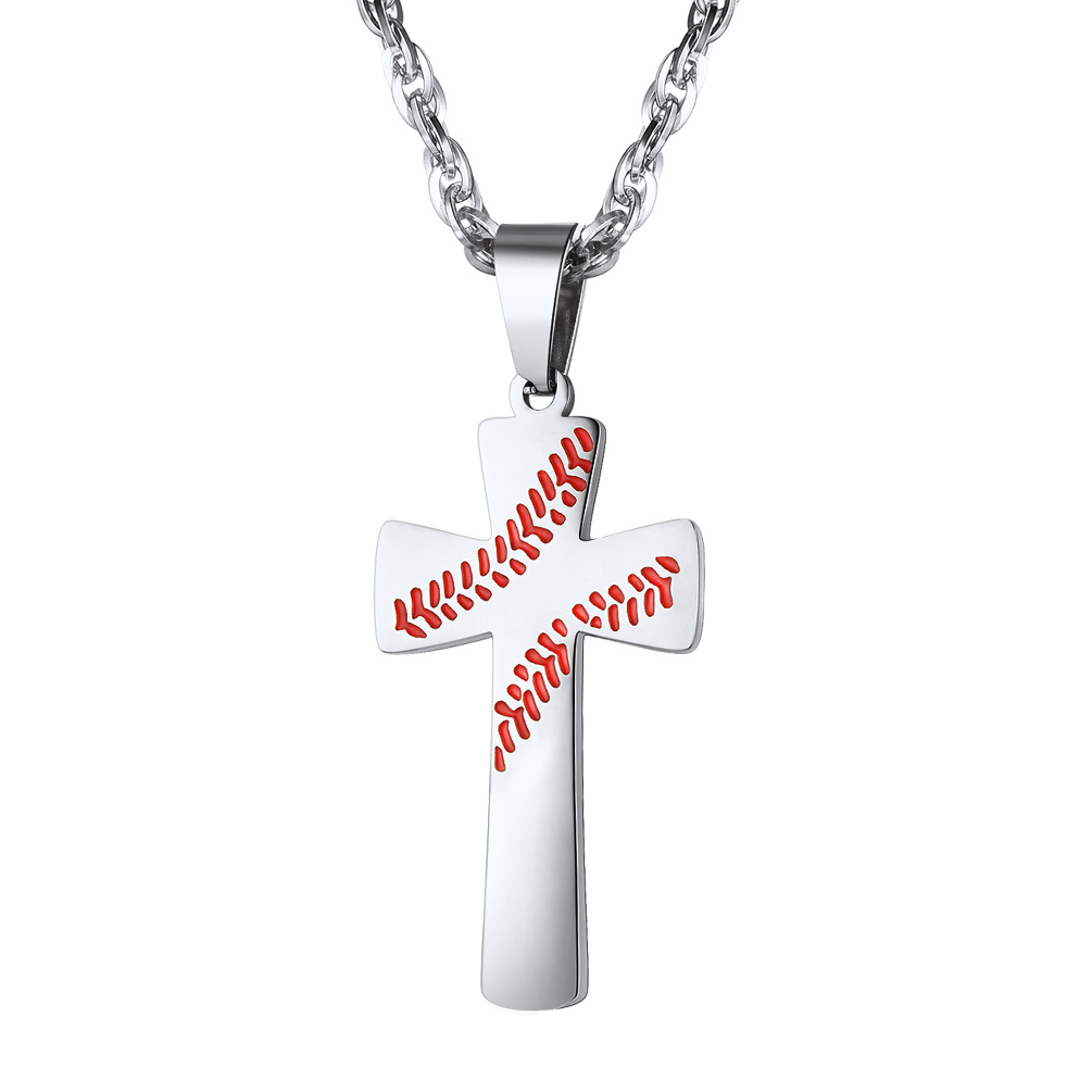 Baseball Cross Pendant Necklace in Stainless Steel