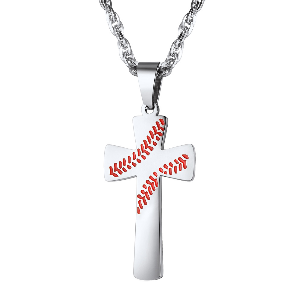 Baseball Cross Pendant Necklace in Stainless Steel