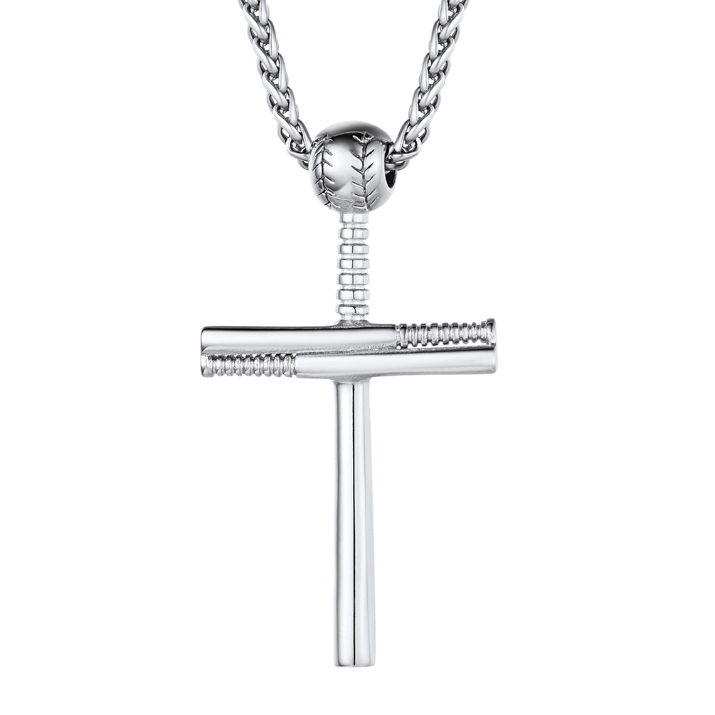 Baseball Cross Pendant Necklace in Stainless