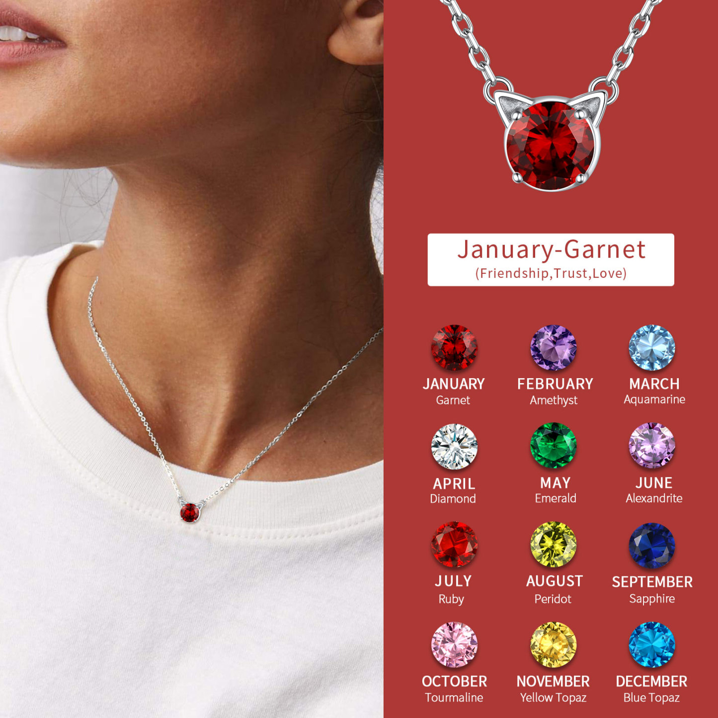 Birthday Month Cute Cat Necklace