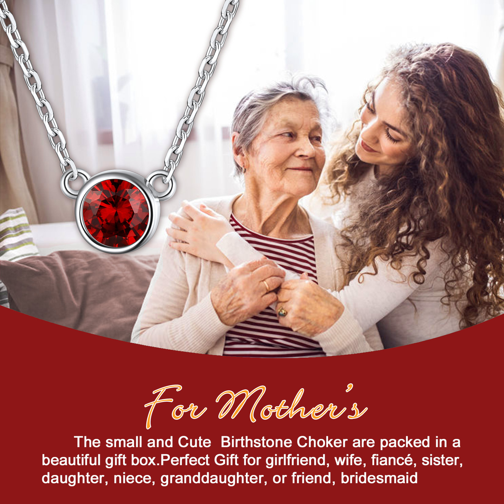 Birthday Month Round Birthstone Necklace Gift