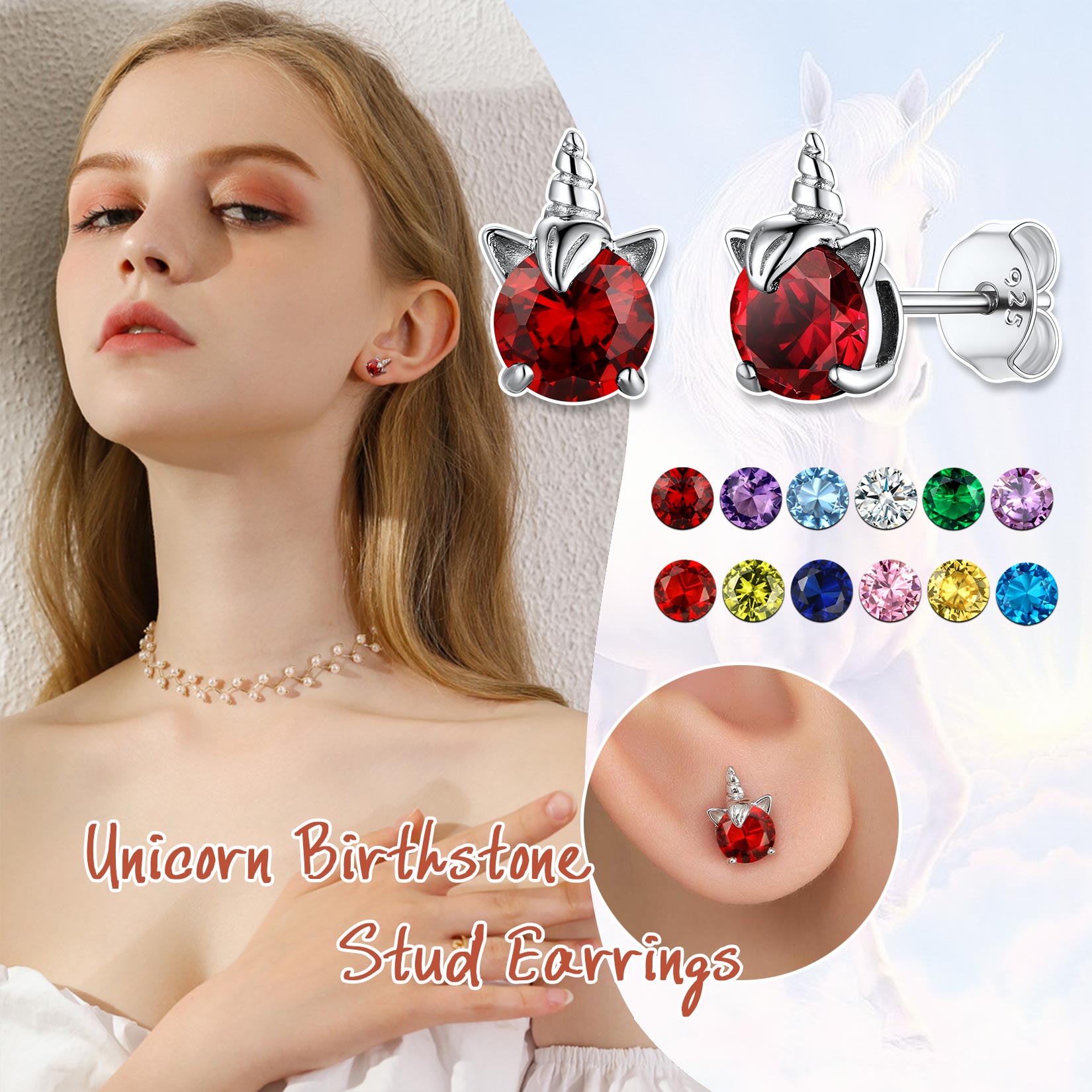 Birthday Month Unicorn Stud Earrings