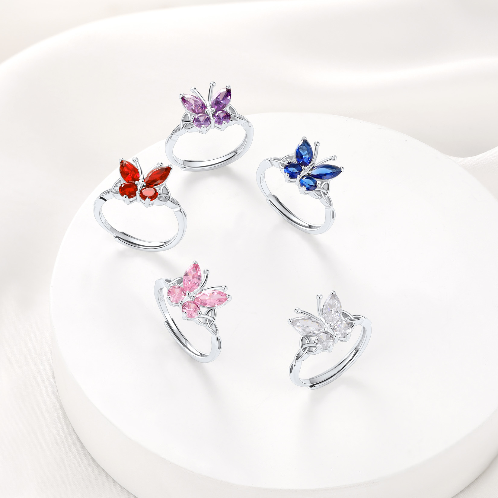 Birthstone Butterfly Celtic Knot Ring in Different Month Colors-01