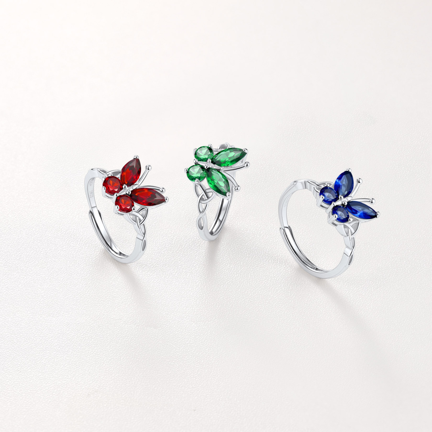 Birthstone Butterfly Celtic Knot Ring in Different Month Colors-02