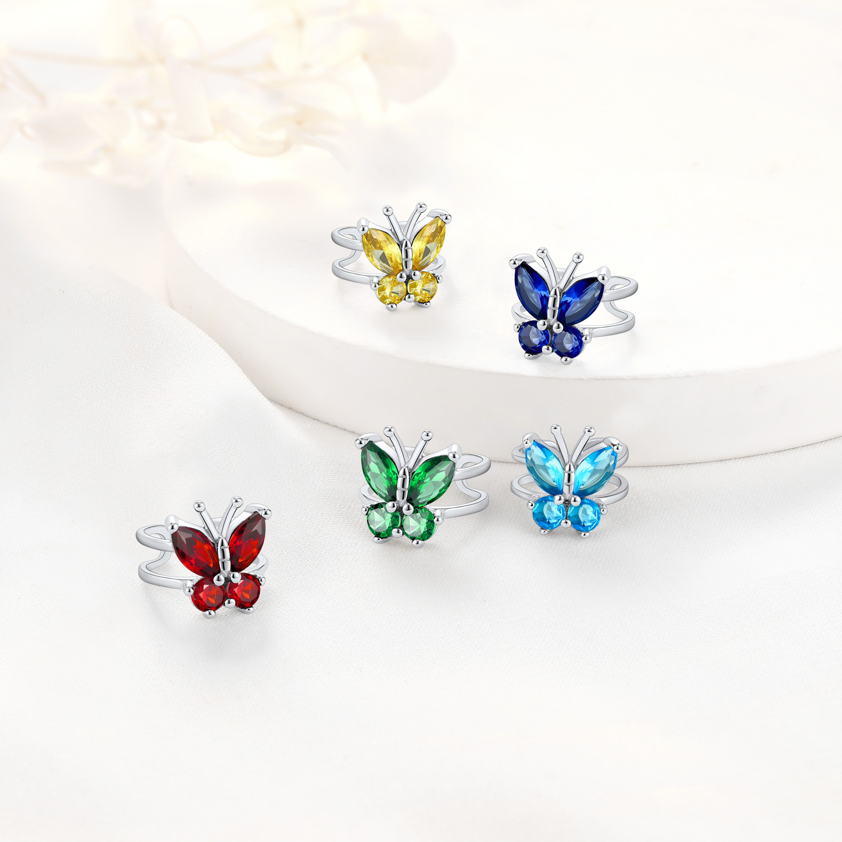 Birthstone Butterfly Ear Cuff in Different Month Colors-01