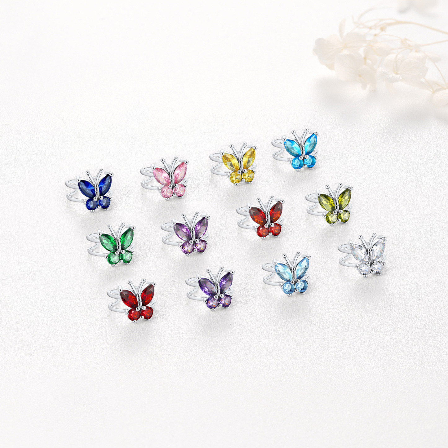 Birthstone Butterfly Ear Cuff in Different Month Colors-03