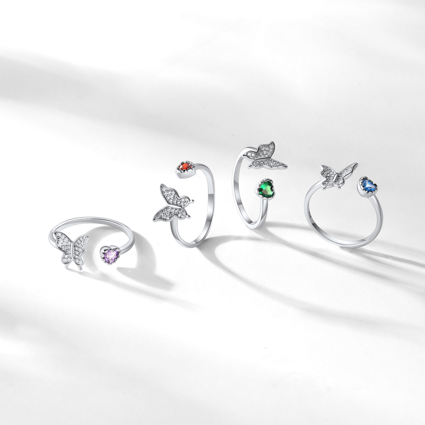Birthstone Butterfly Heart Ring in Different Month Colors-01
