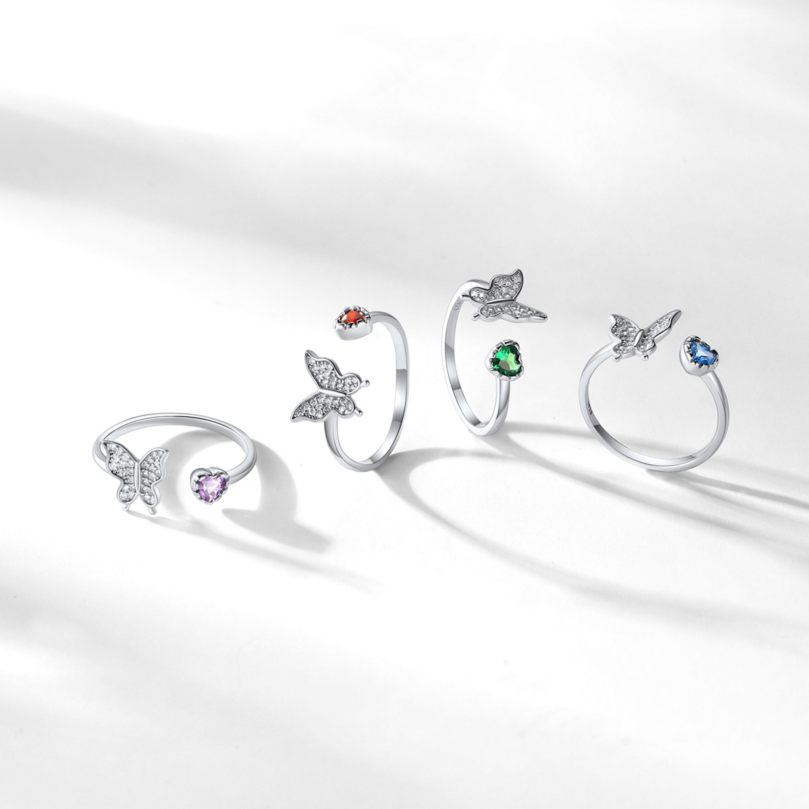 Birthstone Butterfly Heart Ring in Different Month Colors-01
