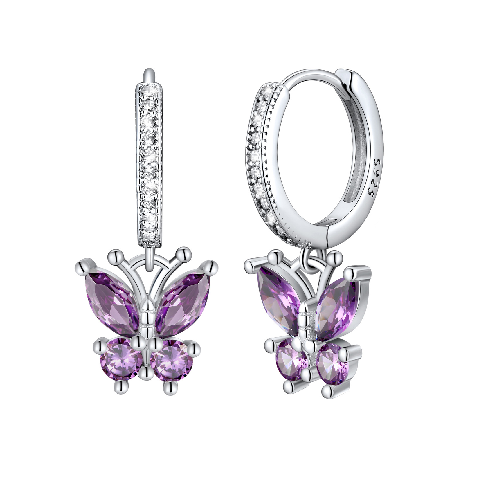 Birthstone Butterfly Huggie Hoop Earrings in Alexandrite