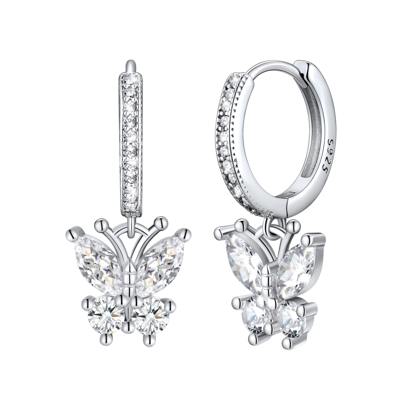 Birthstone Butterfly Huggie Hoop Earrings in Diamond