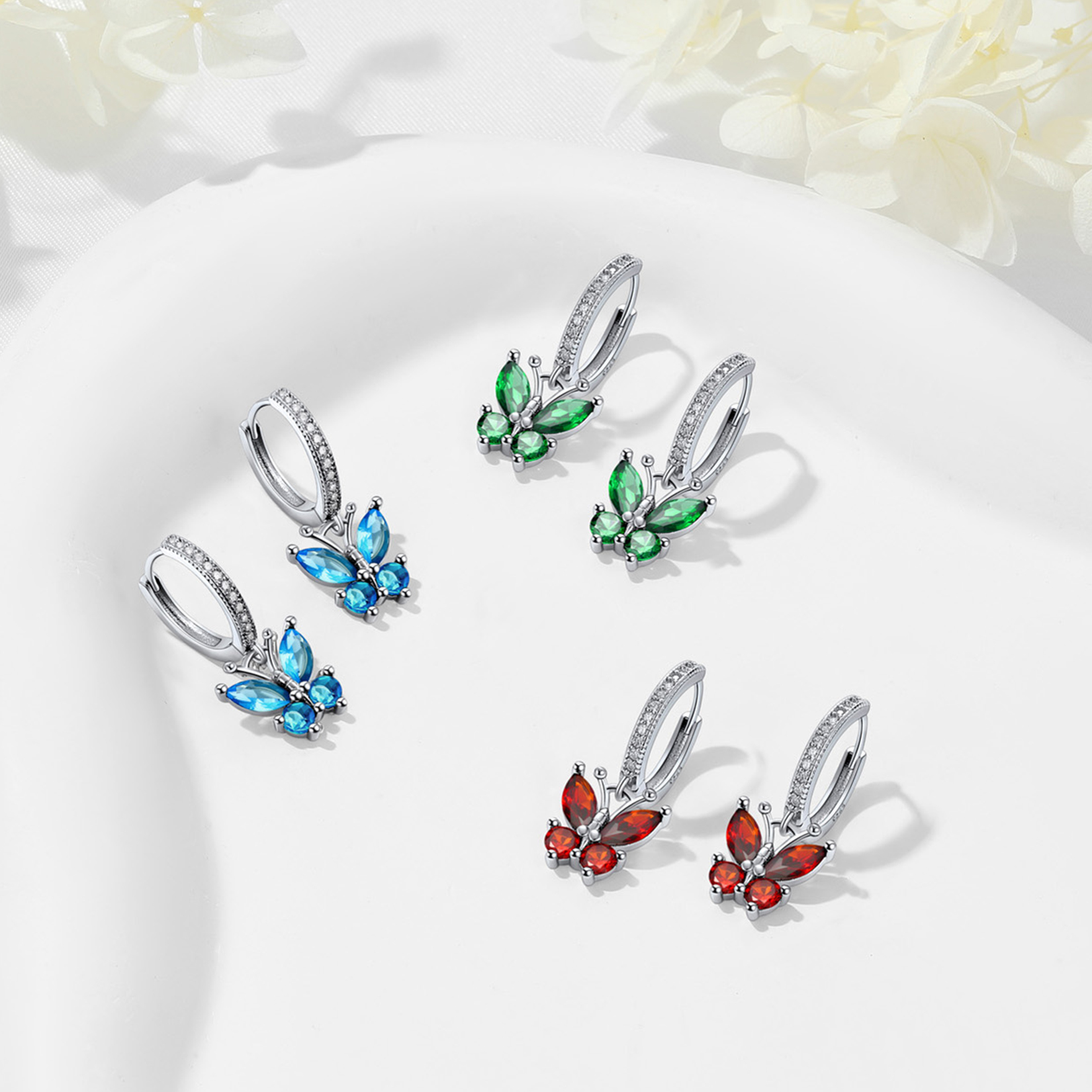 Birthstone Butterfly Huggie Hoop Earrings in Different Month Colors-01