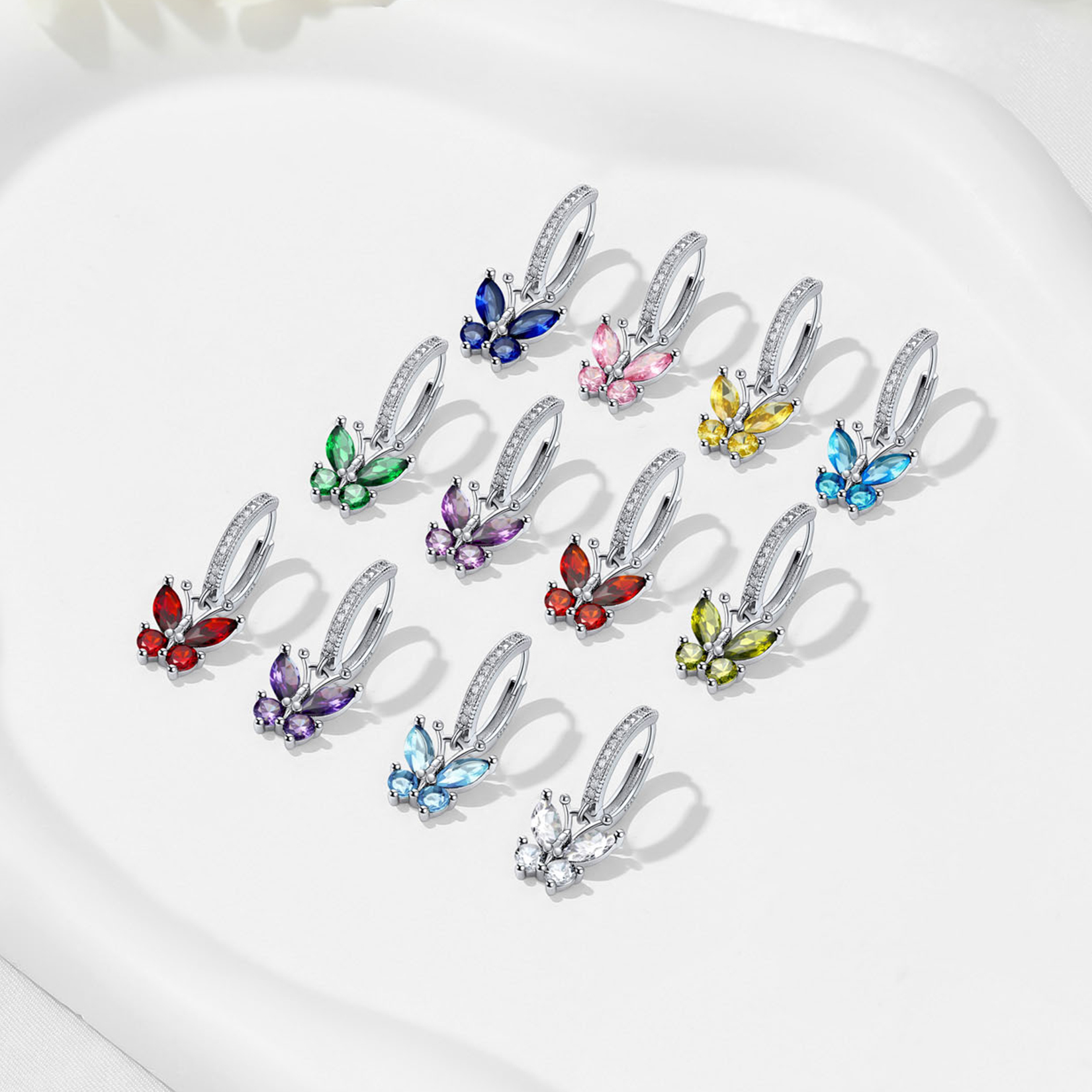 Birthstone Butterfly Huggie Hoop Earrings in Different Month Colors-03