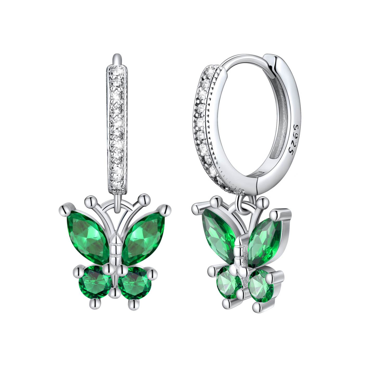 Birthstone Butterfly Huggie Hoop Earrings in Emerald