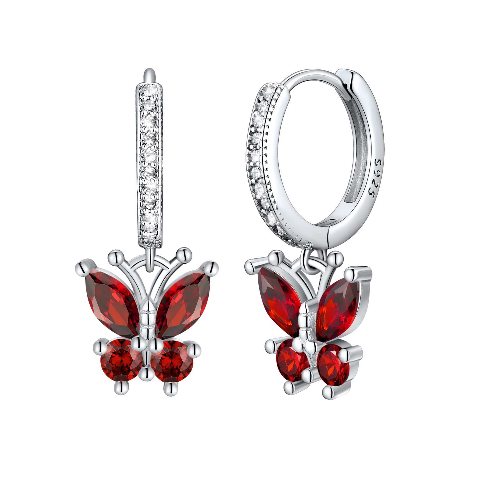 Birthstone Butterfly Huggie Hoop Earrings in Garnet