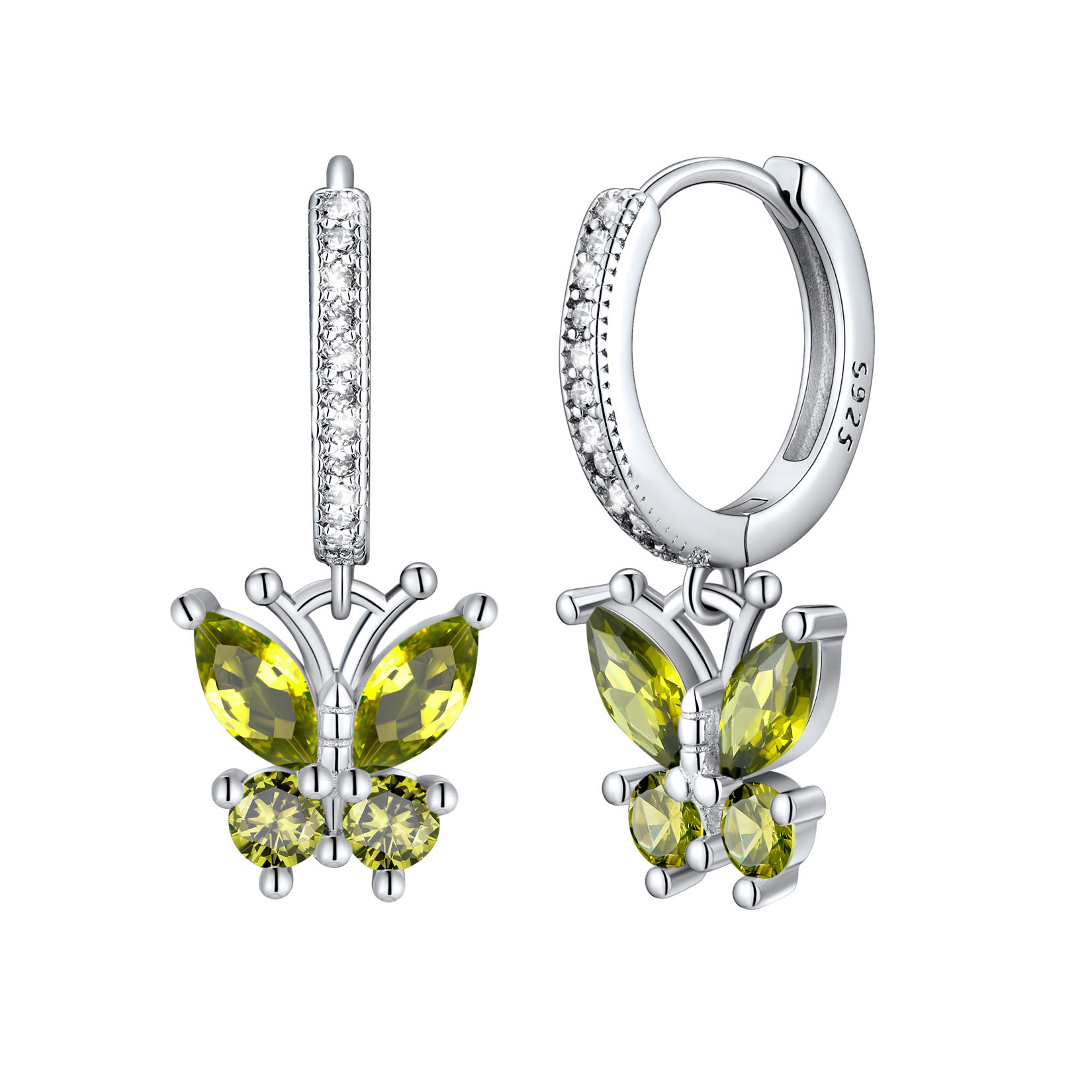 Birthstone Butterfly Huggie Hoop Earrings in Peridot