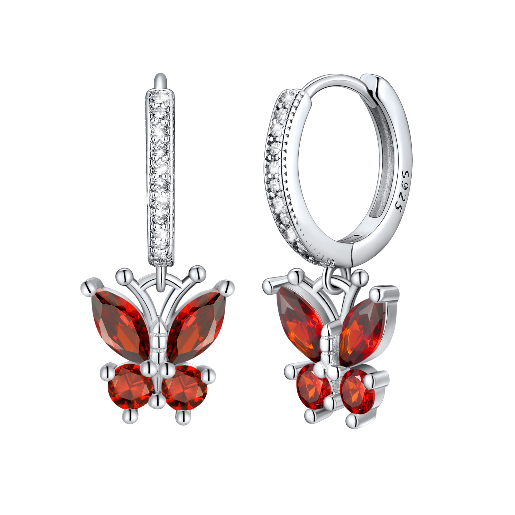 Birthstone Butterfly Huggie Hoop Earrings in Ruby