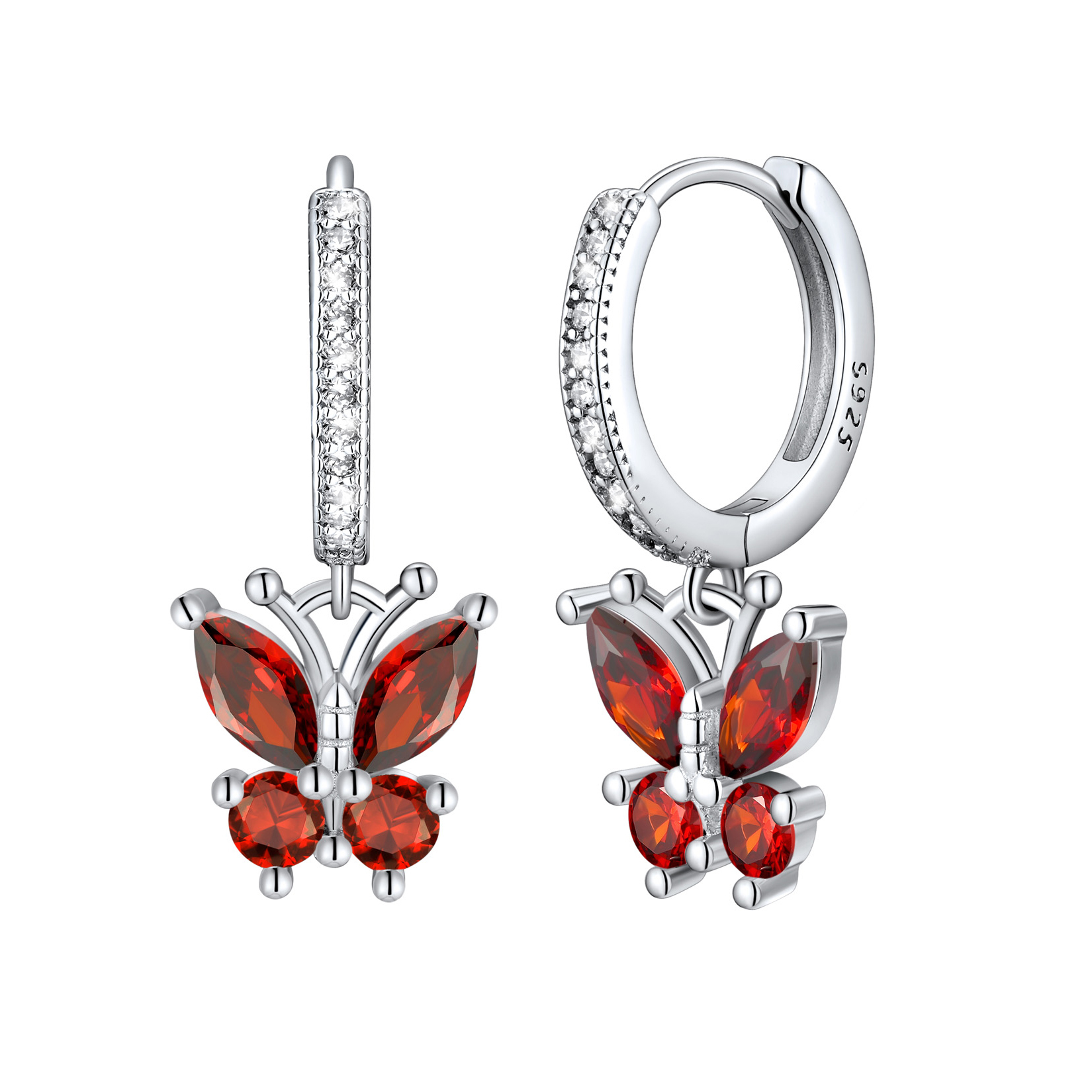 Birthstone Butterfly Huggie Hoop Earrings in Ruby