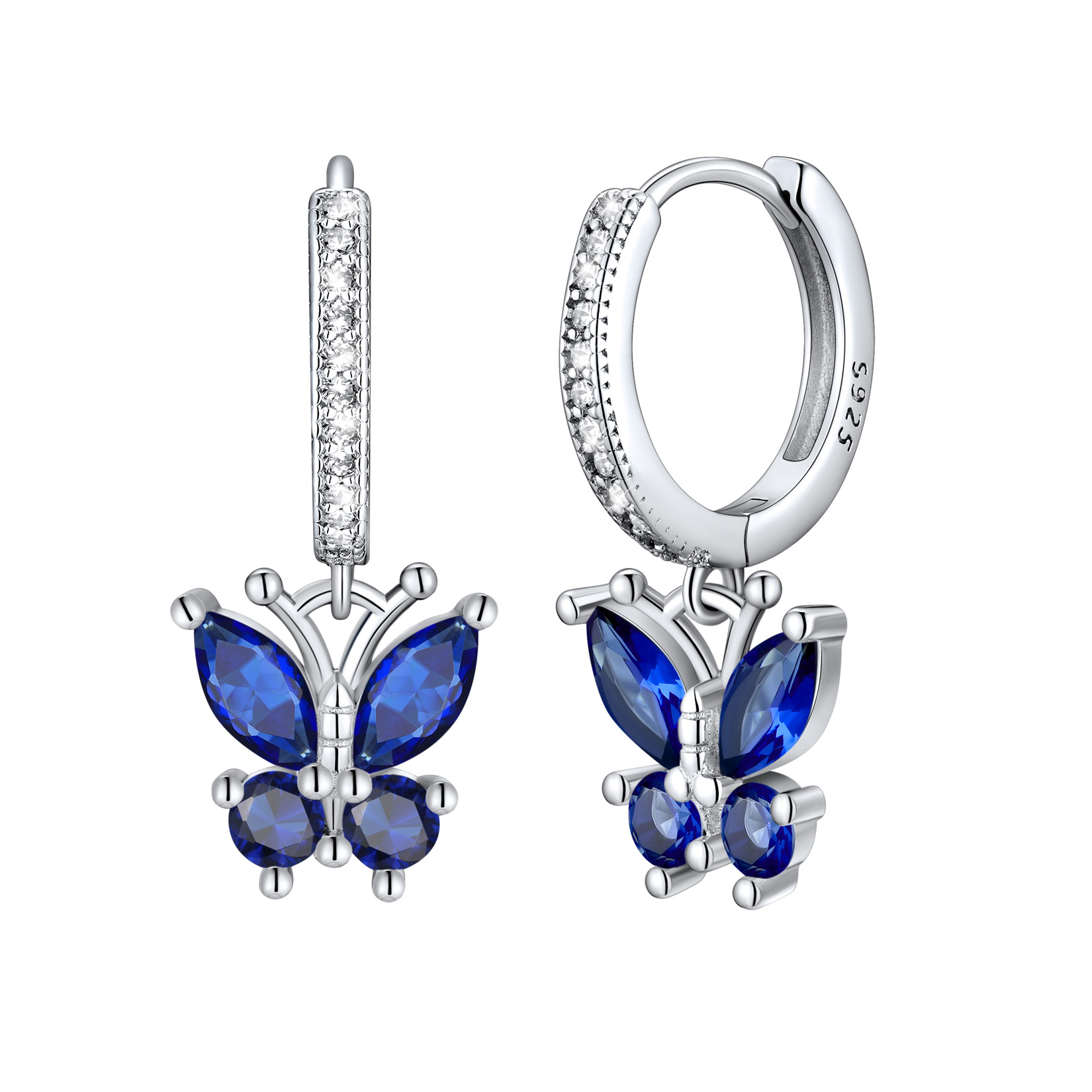 Birthstone Butterfly Huggie Hoop Earrings in Sapphire